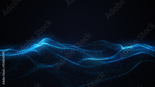 Blue color digital particles wave flow cyberspace abstract motion technology background concept. Video 4k, motion design