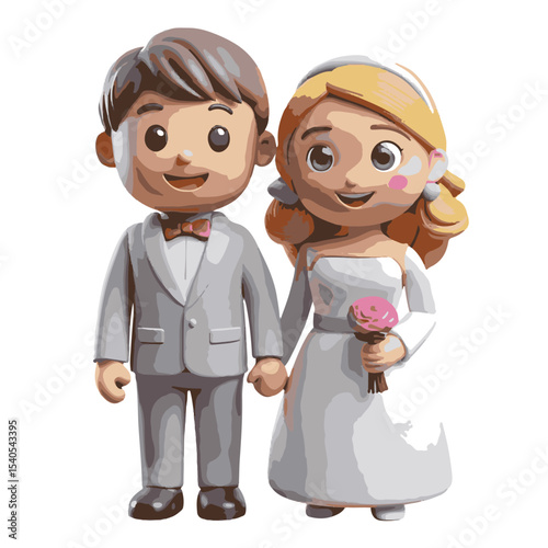 Cute bride and groom vector character is ideal for digital celebration, engagement designs, and wedding visuals.
