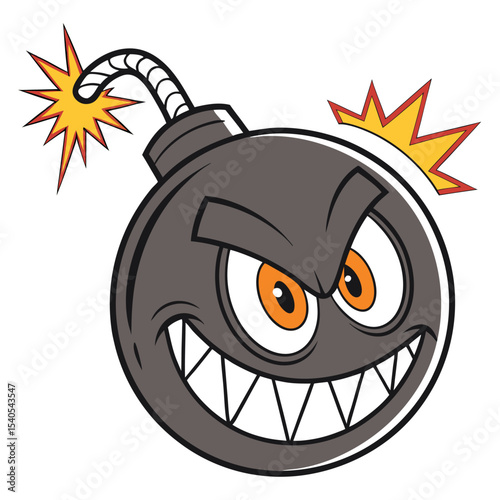 Angry Cartoon Bomb Character Ready to Explode - Vector Illustration