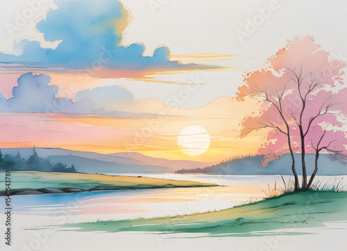 sunset over the river