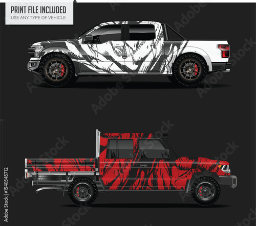 Truck Wrap Designs Black White Red Abstract Graphics