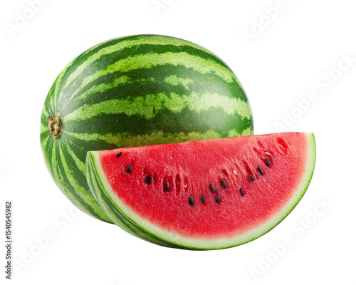 A watermelon is cut in half and has black seeds