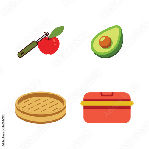 Healthy food and modern kitchen utensils collection for home cooks Vector illustration