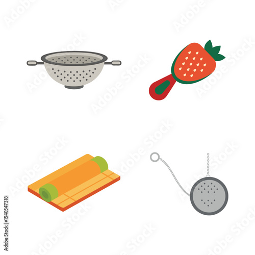 Complete kitchen utensils set for meal preparation and cooking Vector illustration