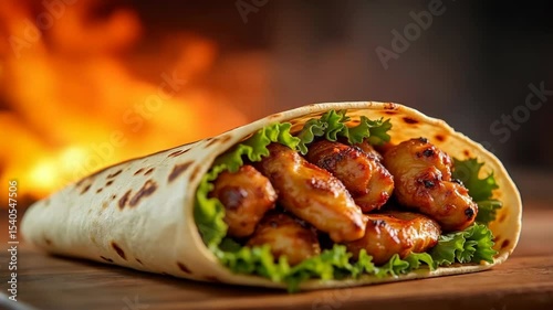 Grilled Chicken Pita Wrap on Fire