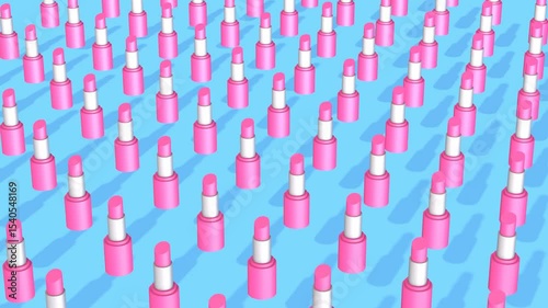 3D looped animation of pink lipsticks. Animated background of lipsticks.