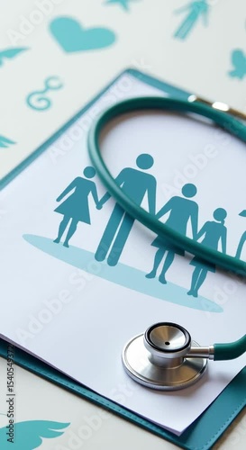 stethoscope sitting top clipboard family icon placed white surface paper clipboard text images