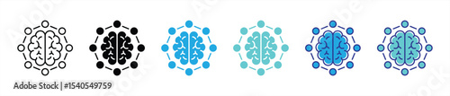 cognitive constellation icon set. containing neural intelligence and digital connectivity in a brain centric circuity thin line and color style icon symbol sign. vector illustration