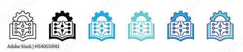 mechanized mind icon set. containing fusion of knowledge, technology, and intelligence through learning system thin line and color style icon symbol sign. vector illustration