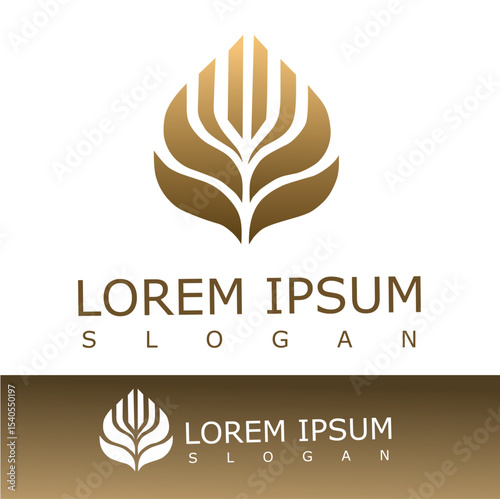 Elegant brown and gold abstract leaf logo with a modern, symmetrical design. Suitable for luxury, beauty, wellness, organic, or nature-themed brands