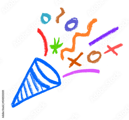 Party Popper Crayon Chalk Drawing Vector