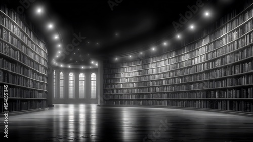Curved Library of Whispers: A Monochromatic Haven of Knowledge