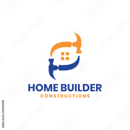 home builder construction logo design concept hammer creative house creation 