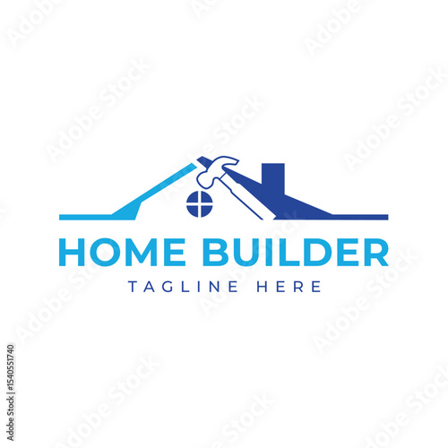 Home builder logo design House roof hammer creative real estate business logo