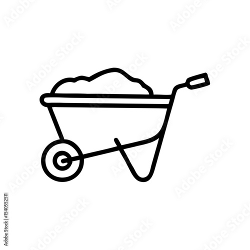 Wheelbarrow filled with dirt in minimalist line art style  