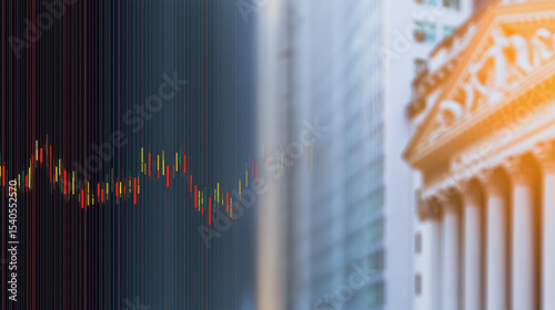 Financial District Dynamics: Abstract business concept showcasing market fluctuations. A vivid stock chart is juxtaposed with urban architectural elements.