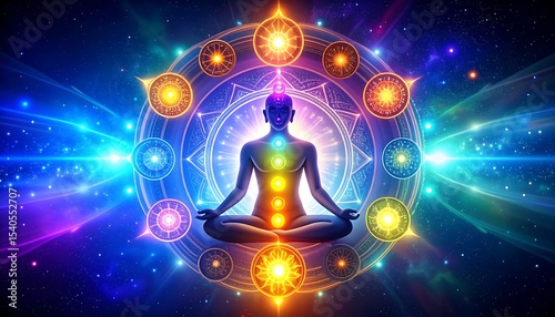 Meditating Figure with Chakra Energy.
