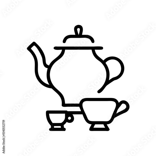 Tea pot and cups in simple line art design  