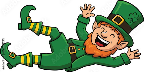 Joyful Cartoon Leprechaun Lying Down Happily, Celebrating St. Patrick's Day with Irish Charm and Festive Spirit for Holiday Designs