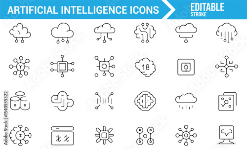 Minimalist Artificial Intelligence Icons for Data and Technology Illustrations