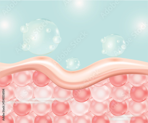 Water and vitamin drop on skin cell. serum through the skin layer and reduce up saggy skin of the skin cell