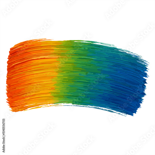 Vibrant abstract background with a multicolored watercolor stroke in yellow, red, blue, and green. Ideal for design, art, and creative projects. White background enhances the vivid hues.