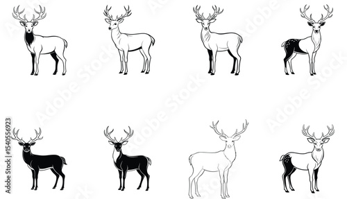 Silhouette of a Majestic Deer with Antlers – Vector Illustration Isolated on White.