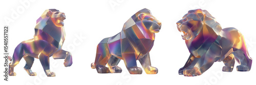 Dynamic crystal lion sculptures art gallery 3d indoor close-up