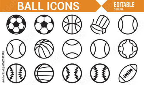 Vector Icons for Balls in Different Sports: Tennis, Baseball, and Soccer