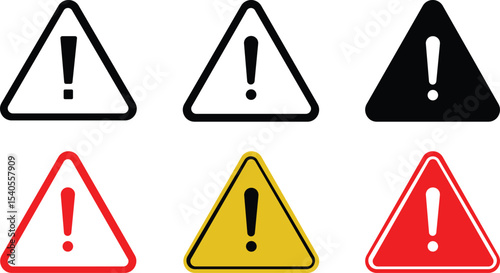 Warning triangle icon set. Warning sign with exclamation mark.Road sign alert.Caution danger sign.Warning sign with an exclamation point in a triangle.Do not enter sign business Eps 10