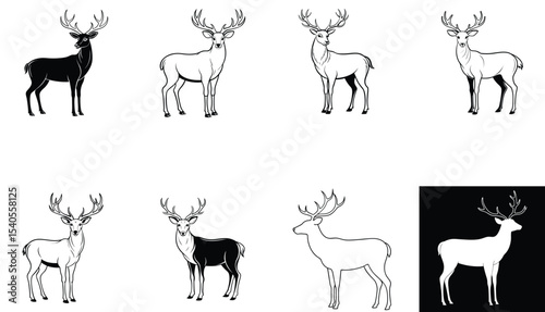 Silhouette of a Majestic Deer with Antlers – Vector Illustration Isolated on White.