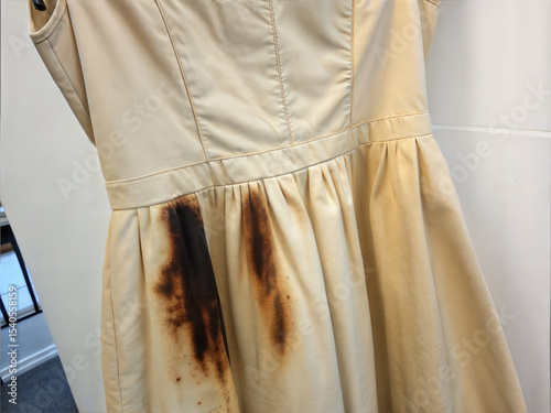 Beige dress ruined by iron scorch marks after careless pressing