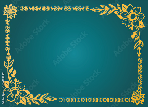 A richly detailed gold floral border frame with intricate patterns, perfect for elegant invitations or certificates