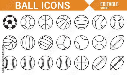 Line Drawings of Popular Sports Balls: Soccer, Football, Tennis, and Basketball