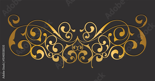 A luxurious golden ornate flourish with intricate swirls and elegant curves, suitable for decorative design elements