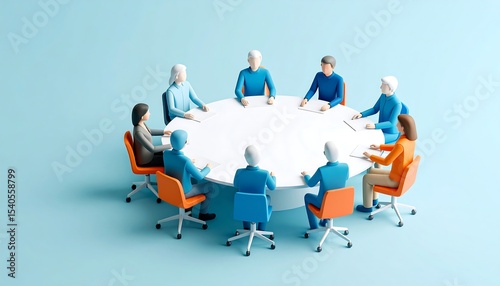Diverse team roundtable meeting.
