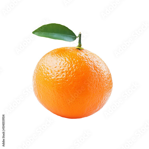 Juicy Citrus Delight: A single, vibrant orange, captured in a studio shot, showcases its textured rind and a fresh green leaf. This image highlights the freshness and natural beauty of the fruit.
