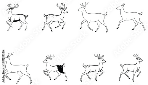 Silhouette of a Majestic Deer with Antlers – Vector Illustration Isolated on White.
