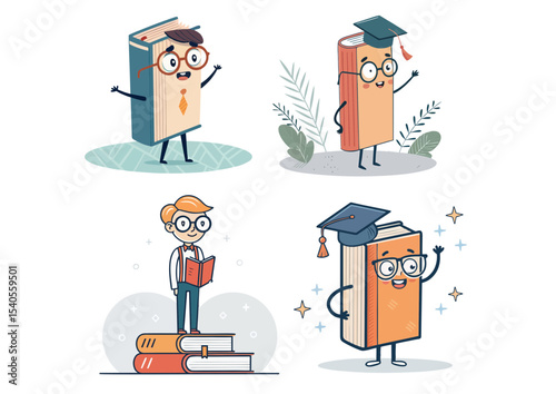 Stylized book character wearing glasses and smiling, symbolizing disciplined learning, animated design
