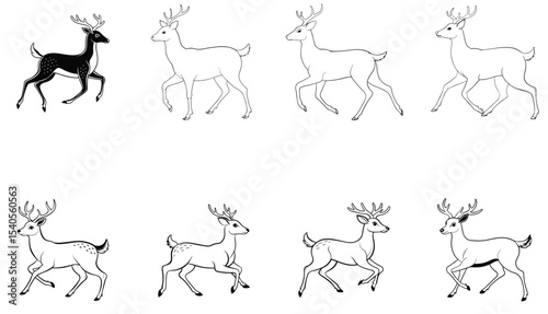 Silhouette of a Majestic Deer with Antlers – Vector Illustration Isolated on White.