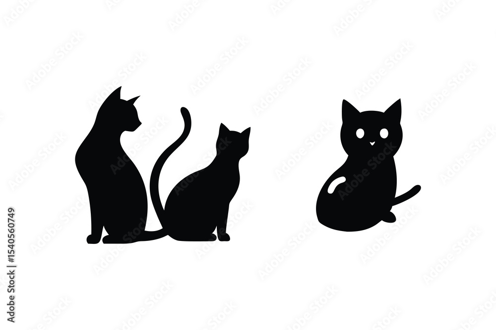 Fototapeta premium Cute Cat Vector Icons Set – Flat Design Illustration