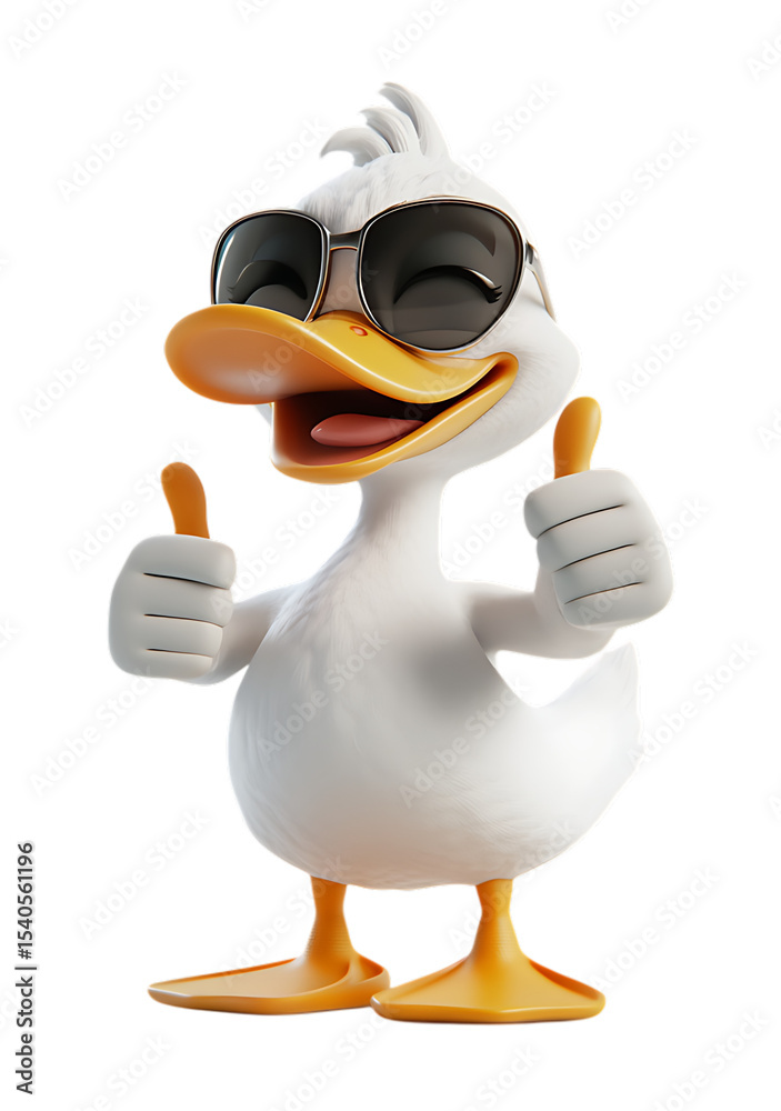 Obraz premium Happy cartoon duck wearing sunglasses and giving thumbs up
