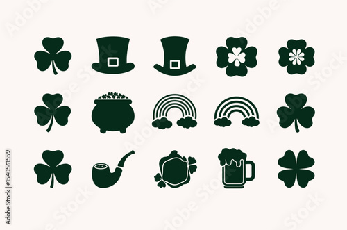 Set of Dark Green St. Patrick's Day Icons
