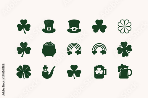 Set of Dark Green St. Patrick's Day Icons