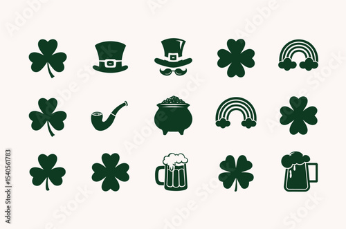 Set of Dark Green St. Patrick's Day Icons