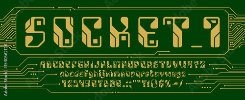 Motherboard font, circuit board typeface, psb technology type, computer electronic alphabet. Futuristic abc letters, numbers and symbols, cyber typeface, high tech, digital and innovative characters