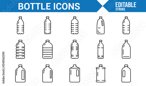 Minimalist Bottle Icons Set for Water, Plastic Containers, and Beverages