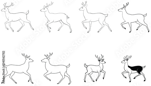 Silhouette of a Majestic Deer with Antlers – Vector Illustration Isolated on White.