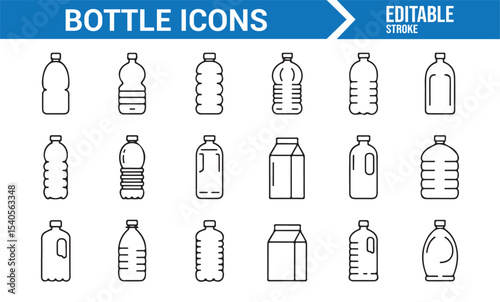 Set of Clean Line Icons Representing Different Bottles for Packaging and Containers