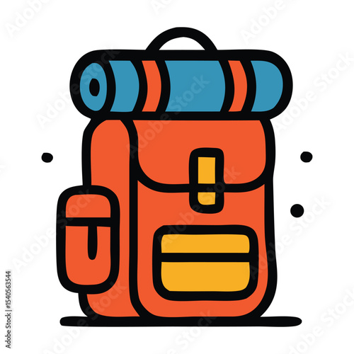 Adventure trip essentials backpack packed with sleeping pad. Suitable for outdoor, camping, hiking, travel, exploration themed design projects and websites.
